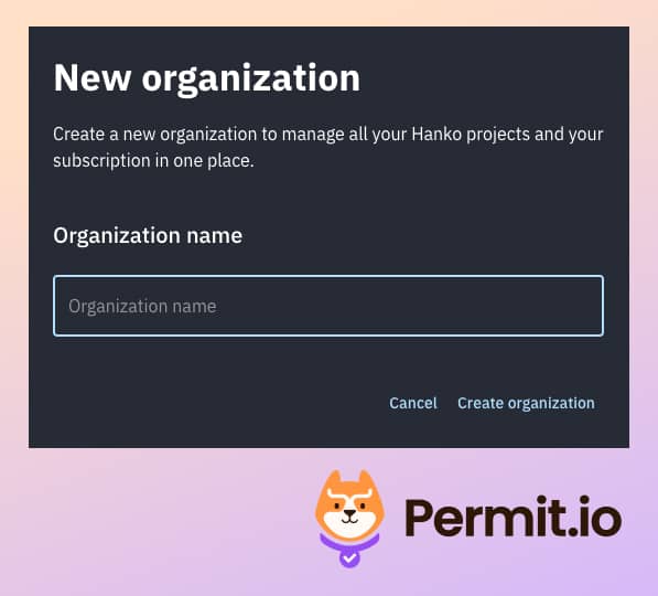 Hanko Cloud form to create an organization