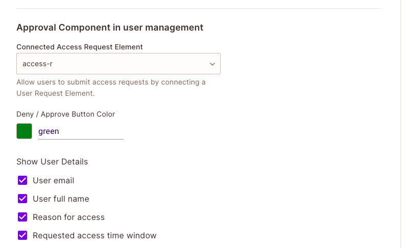 Approval settings in the User Management element form