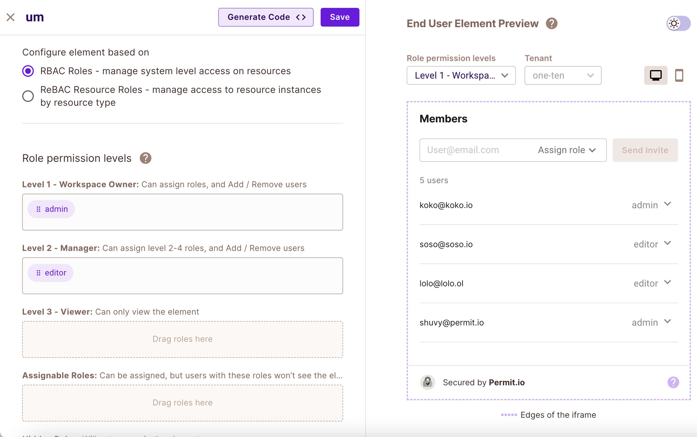 Create form for a User Management element