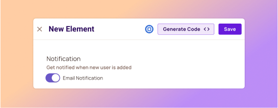 Element form with the Email Notification toggle turned on