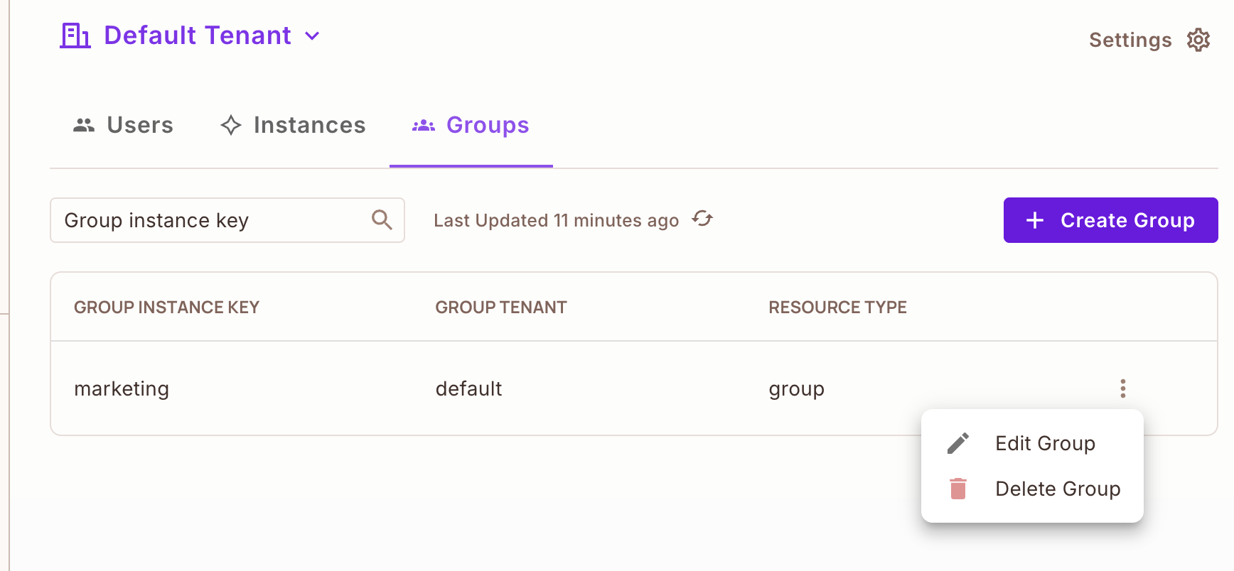Three-dot menu next to a group on the Groups tab